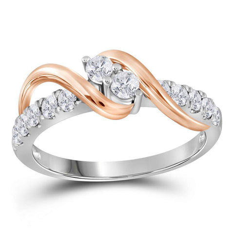14kt White Two-tone Gold Womens Round Diamond 2-stone Bridal Wedding Engagement Ring 1-1/2 Cttw