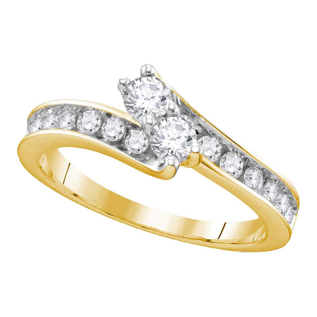 14kt Yellow Gold Womens Round Diamond 2-stone Hearts Together Bridal Wedding Engagement Ring 1-1/2 Cttw