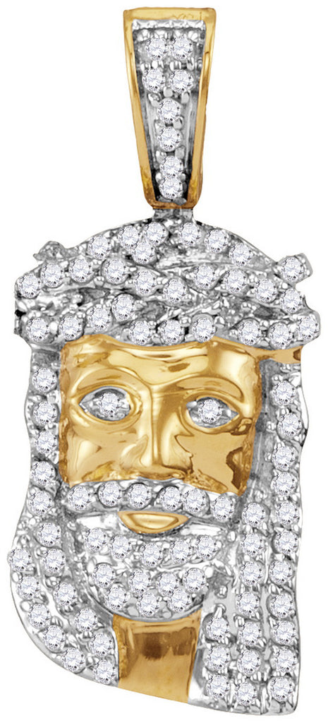 Small Gold Jesus Piece Pendant 10 karat with Encrusted Diamonds 1/3 Cttw