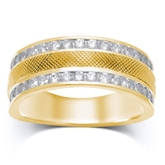 14kt yellow gold mens round diamond double row textured wedding band ring 1.00 cttw113375