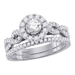 14kt white gold womens round diamond solitaire halo twisted bridal wedding ring set 1 cttw (certified)113450