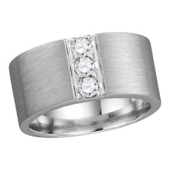 14kt white gold mens round diamond 3 stone matte wedding band 1/2 cttw113461