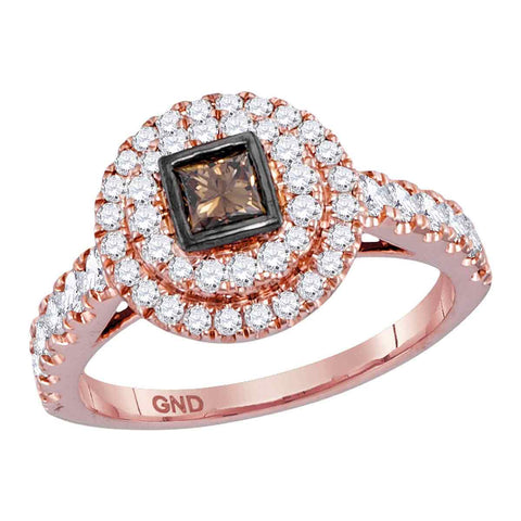 14kt Rose Gold Womens Princess Cognac-brown Diamond Bridal Wedding Engagement Ring 1.00 Cttw