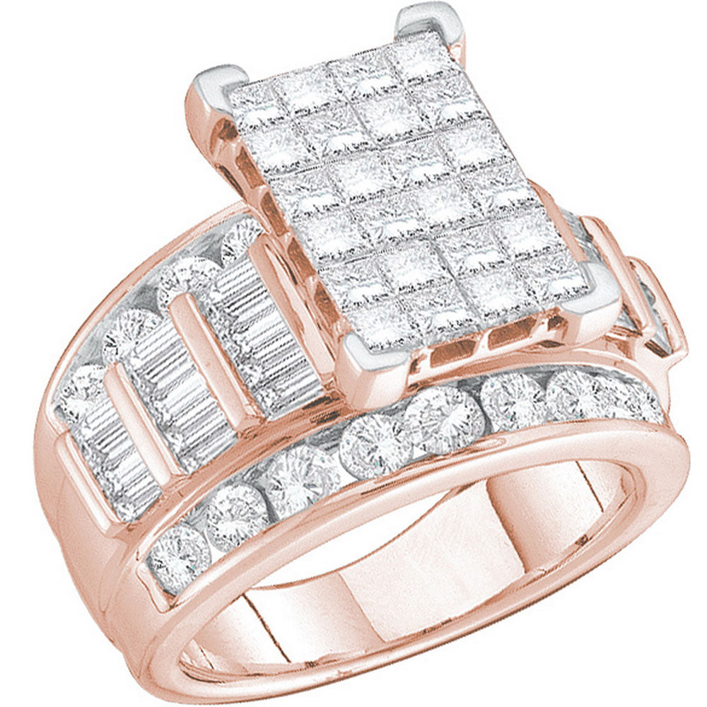 14kt Rose Gold Womens Princess Diamond Cluster Bridal Wedding Engagement Ring 2.00 Cttw
