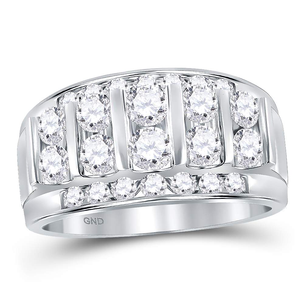 14kt White Gold Mens Round Channel-set Diamond Striped Wedding Band Ring 2-1/12 Cttw