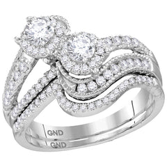 14kt white gold womens round diamond 2 stone bridal wedding engagement ring band set 1.00 cttw113568