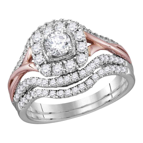 14kt White Gold Womens Round Diamond Bridal Wedding Engagement Ring Band Set 1.00 Cttw