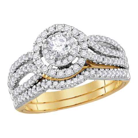 14kt Yellow Gold Womens Round Diamond Bridal Wedding Engagement Ring Band Set 1.00 Cttw