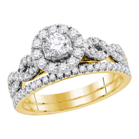 14kt Yellow Gold Womens Round Diamond Twist Bridal Wedding Engagement Ring Band Set 1.00 Cttw