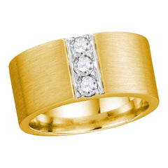 14kt yellow gold mens round diamond 3 stone matte wedding band 1/2 cttw113698