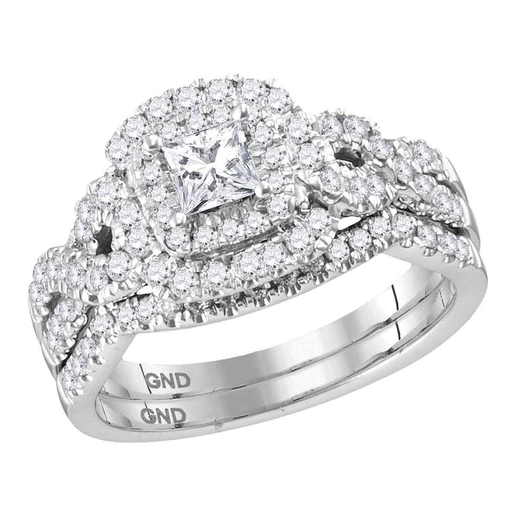 14kt White Gold Womens Princess Diamond Halo Twist Bridal Wedding Engagement Ring Band Set 1.00 Cttw (Certified)
