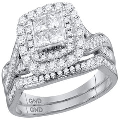14kt white gold womens princess diamond cluster halo bridal wedding engagement ring band set 1.00 cttw113725