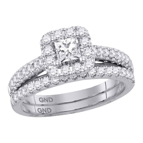 14kt White Gold Womens Princess Diamond Bridal Wedding Engagement Ring Band Set 1.00 Cttw