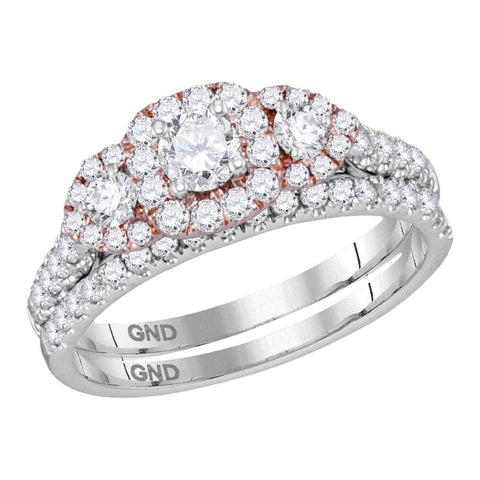 14kt White Gold Womens Round Diamond 3-Stone Bridal Wedding Engagement Ring Band Set 1.00 Cttw