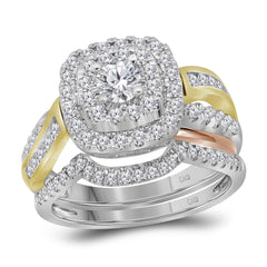 14kt white yellow tone gold womens round diamond double halo bridal wedding ring set 1.00 cttw (certified)113765