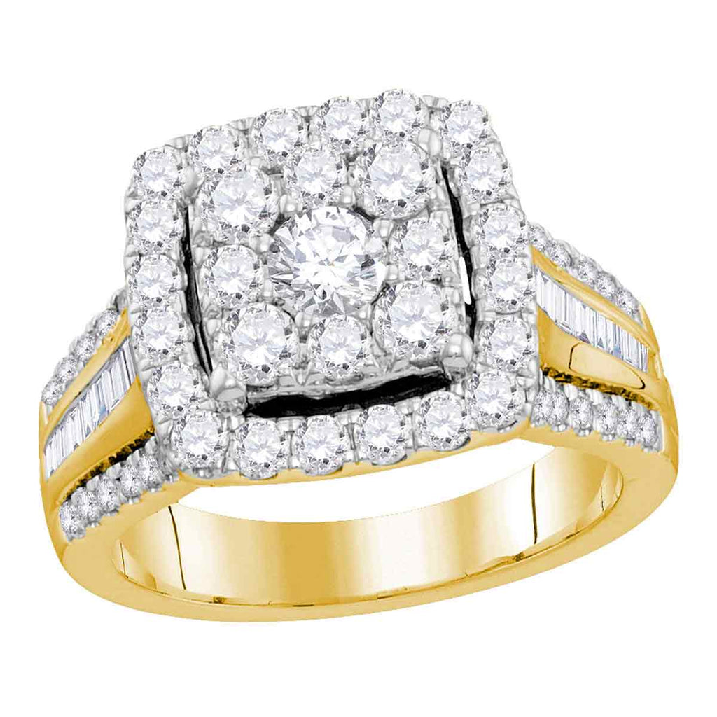 10kt Yellow Gold Womens Round Diamond Square Cluster Bridal Wedding Engagement Ring 1-5/8 Cttw (Certified)