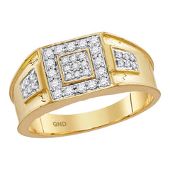 14k yellow gold mens round diamond square cluster masculine band ring 1/2 cttw113817