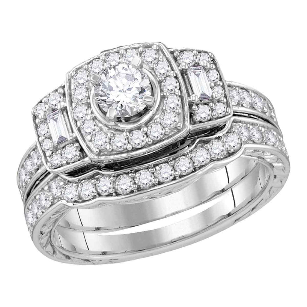 14kt White Gold Womens Round Diamond Bridal Wedding Engagement Ring Band Set 1.00 Cttw (Certified)