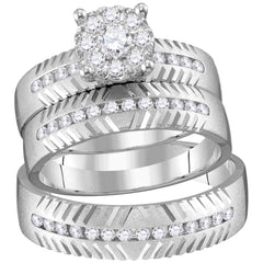 14kt yellow gold his & hers round diamond cluster matching bridal wedding ring band set 3/4 cttw113862