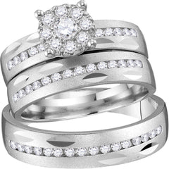 14kt yellow gold his & hers round diamond cluster matching bridal wedding ring band set 3/4 cttw113872