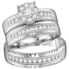 14kt white gold his & hers round diamond cluster matching bridal wedding ring band set 3/4 cttw113875
