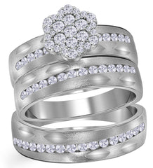 14kt white gold his & hers round diamond matching bridal wedding ring band set 3/4 cttw113917