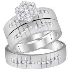 14kt white gold his & hers round diamond cluster matching bridal wedding ring band set 5/8 cttw113921