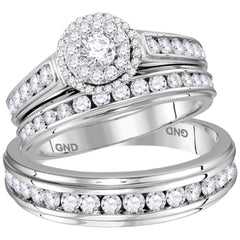 14kt white gold his & hers round diamond solitaire matching bridal wedding ring band set 1 5/8 cttw113970
