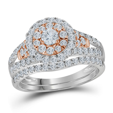 14kt Two-tone Gold Womens Round Diamond Bridal Wedding Engagement Ring Band Set 1-1/4 Cttw