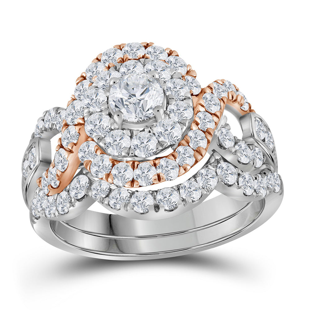 14kt Two-tone Gold Womens Round Diamond Bridal Wedding Engagement Ring Band Set 2.00 Cttw