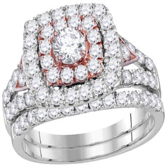 14kt white gold womens round diamond double halo rose tone bridal wedding engagement ring band set 2.00 cttw114002