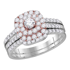 14kt white gold womens round diamond double halo rose tone bridal wedding engagement ring band set 1 1/5 cttw114068