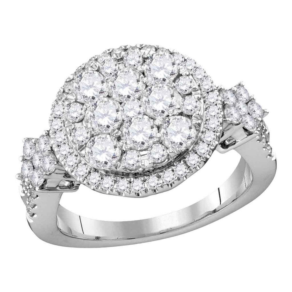 14kt White Gold Womens Round Diamond Cluster Bridal Wedding Engagement Ring 2.00 Cttw