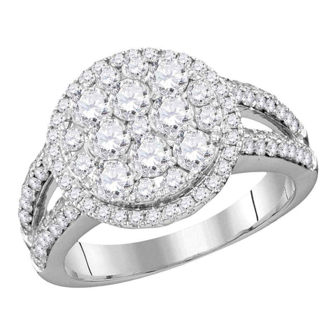 14kt White Gold Womens Round Diamond Cluster Bridal Wedding Engagement Ring 1-3/4 Cttw