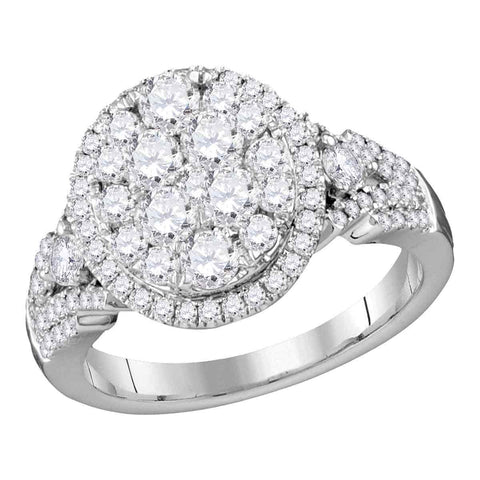 14kt White Gold Womens Round Diamond Cluster Bridal Wedding Engagement Ring 1-1/2 Cttw