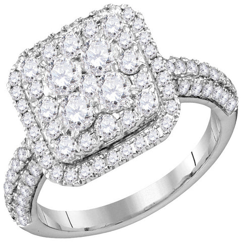 14kt White Gold Womens Round Diamond Square Cluster Bridal Wedding Engagement Ring 1-5/8 Cttw