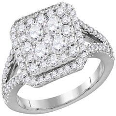 14kt white gold womens round diamond square cluster bridal wedding engagement ring 1 1/2 cttw114111