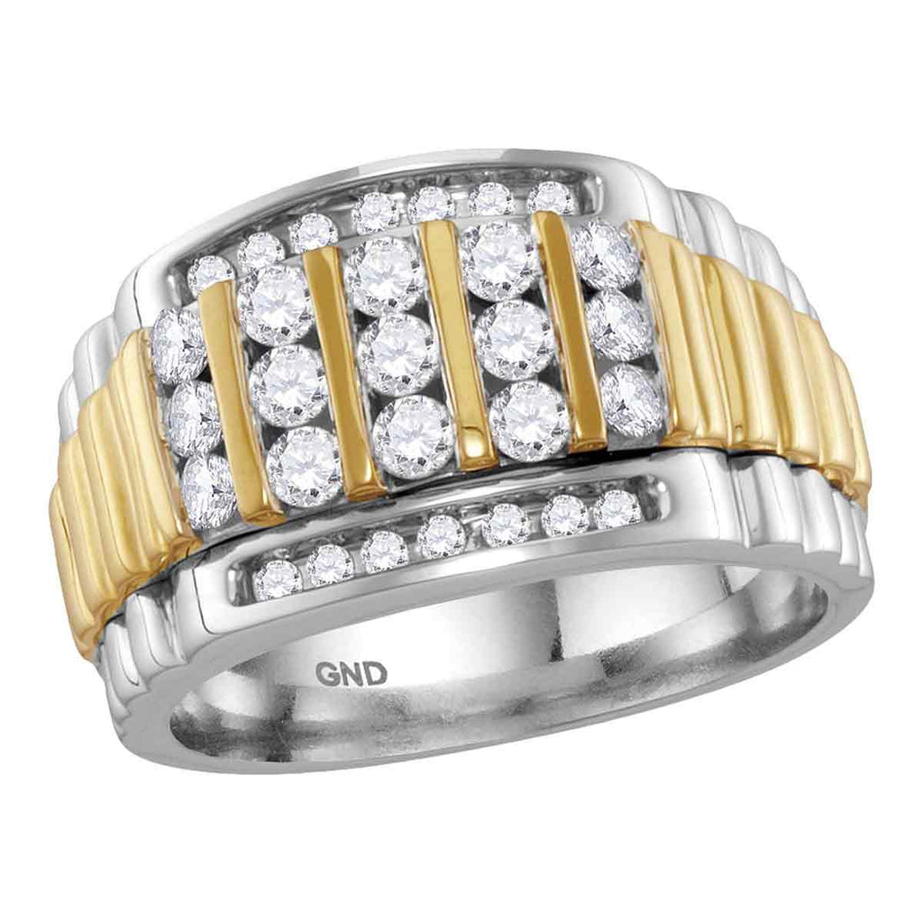 14kt Two-tone White Gold Mens Round Diamond Cluster Ring Band 1.00 Cttw