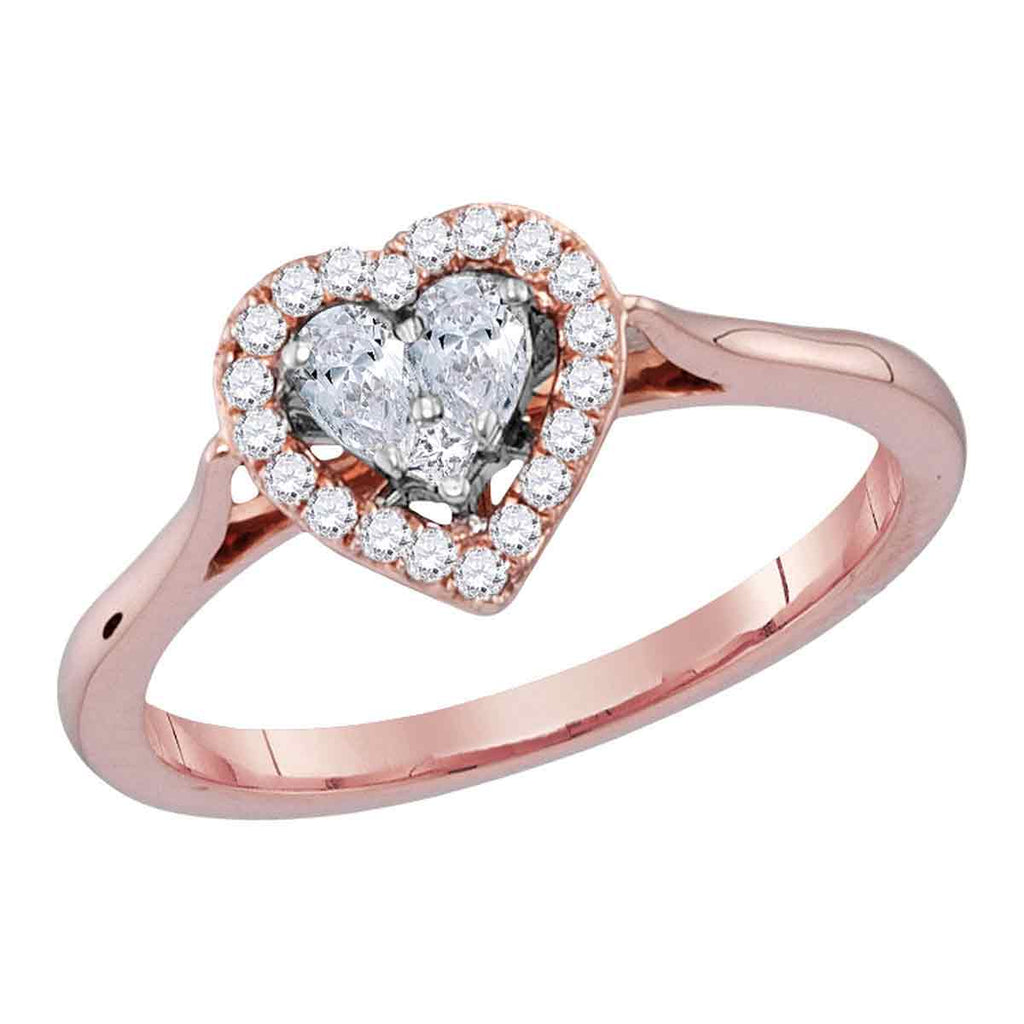 14kt Rose Gold Womens Princess Diamond Heart Love Ring 1/4 Cttw
