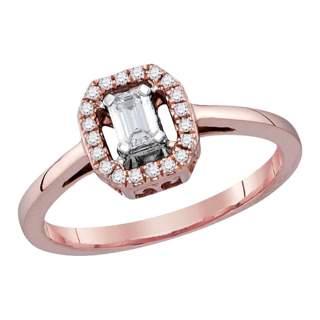 14kt Rose Gold Womens Emerald Diamond Solitaire Ring 1/4 Cttw