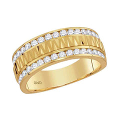 14kt yellow gold mens round channel set diamond grecco textured double row wedding band ring 1.00 cttw114549
