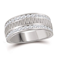 14kt white gold mens round channel set diamond grecco textured double row wedding band ring 1.00 cttw114550