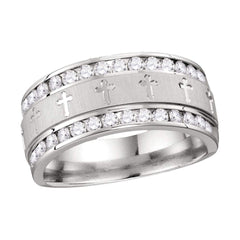 14k white gold mens round diamond grecco christian cross wedding anniversary band ring 1.00 cttw114561