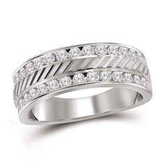 14kt white gold mens round channel set diamond double row grecco wedding band ring 1.00 cttw114571