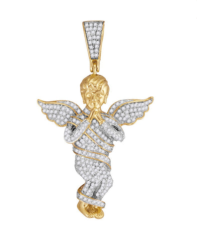 10kt Yellow Gold Men's Praying Angel Pendant, Iced Diamonds 7/8 Cttw