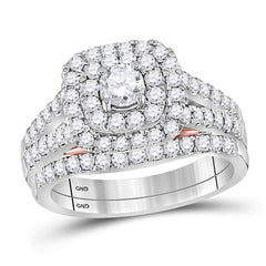 14kt white gold womens round diamond bellissimo double square halo bridal wedding engagement ring band set 1 1/4 cttw114797