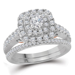 14kt white gold womens round diamond bellissimo double square halo bridal wedding engagement ring band set 1.00 cttw114800