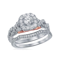 14k white gold womens round diamond bellissimo bridal wedding twist ring band set 1.00 cttw (certified)114803