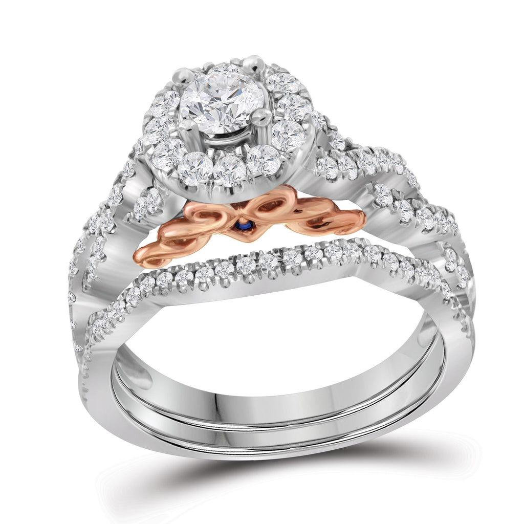 14kt White Gold Womens Round Diamond Solitaire Bellissimo Bridal Wedding Ring Set 1.00 Cttw