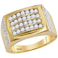 14kt yellow gold mens round diamond 4 row rectangle fashion ring 1 1/3 cttw114810